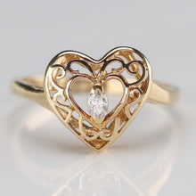 Load image into Gallery viewer, SALE!  Vintage diamond pierced heart ring in 14k yellow gold