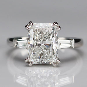 MANOR ROYAL: The Alexandra - 3.85ct radiant cut lab grown diamond ring in 14k white gold