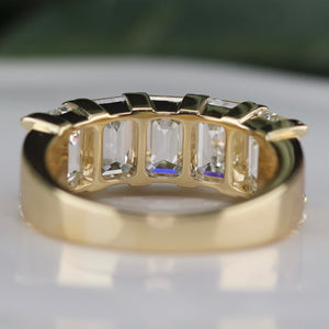 MANOR ROYAL: The Elizabeth ring - Lab grown 4.675ctw 5 stone emerald cut diamond band ring in 14k yellow gold