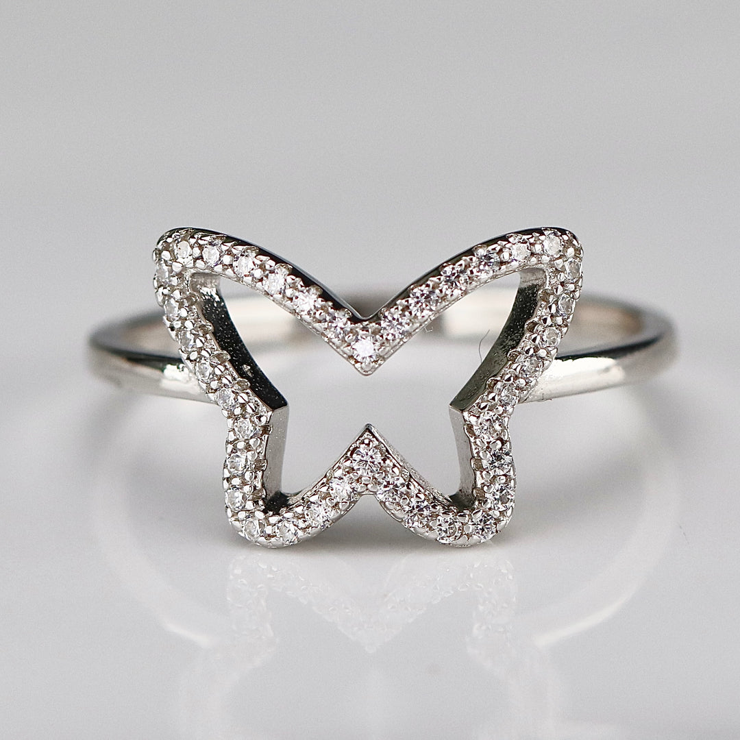 Sterling silver CZ butterfly ring