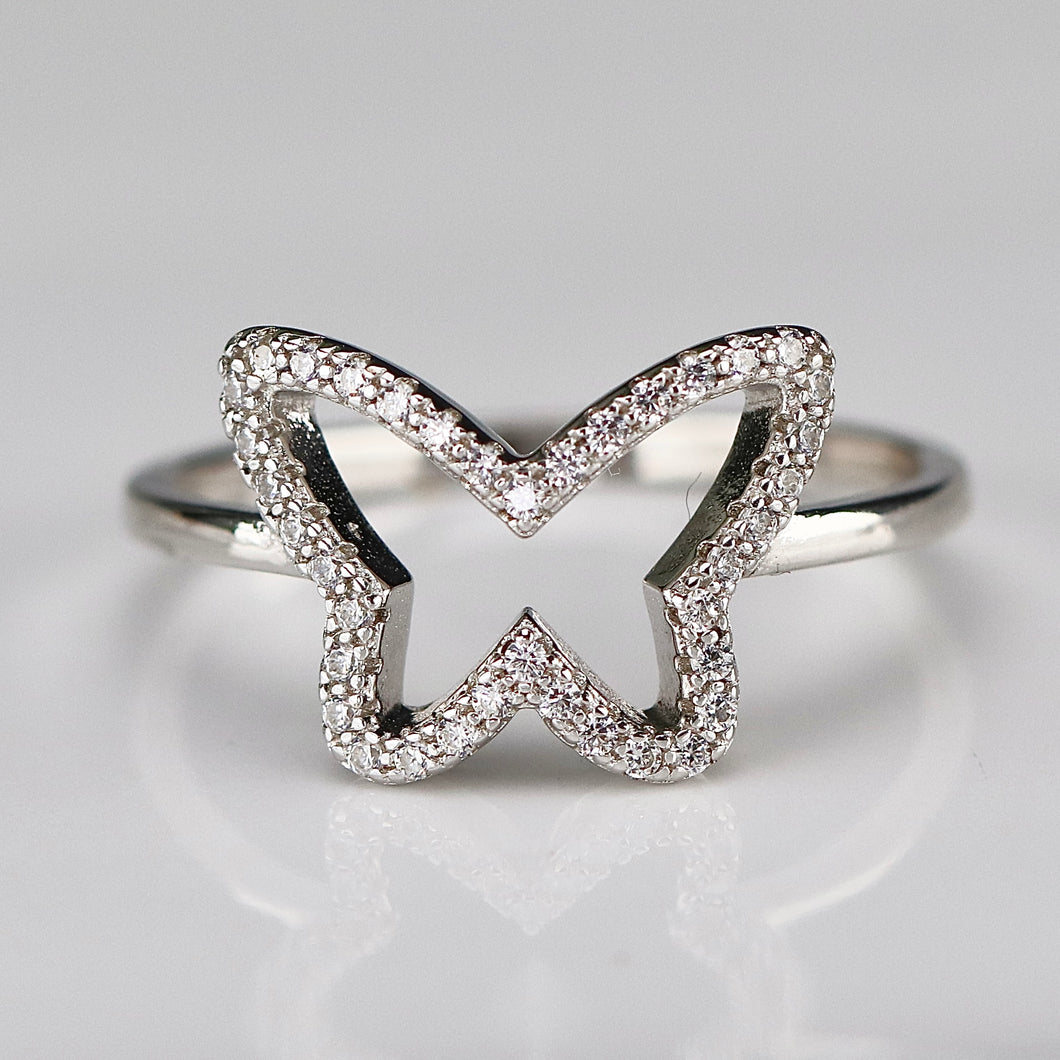 Sterling silver CZ butterfly ring