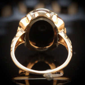 Vintage onyx ring with eastern star motif in tri color gold from Manor Jewels.