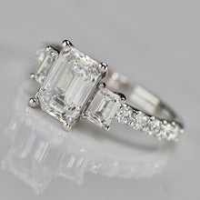 Load image into Gallery viewer, 3ctw emerald cut lab grown diamond ring in 14k white gold