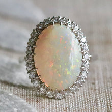 Load image into Gallery viewer, Magnificent vintage Opal and diamond ring in 14k white gold