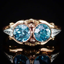 Load image into Gallery viewer, Vintage double blue zircon ring in yellow gold