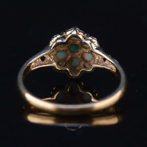 Vintage opal and emerald cluster ring in yellow gold