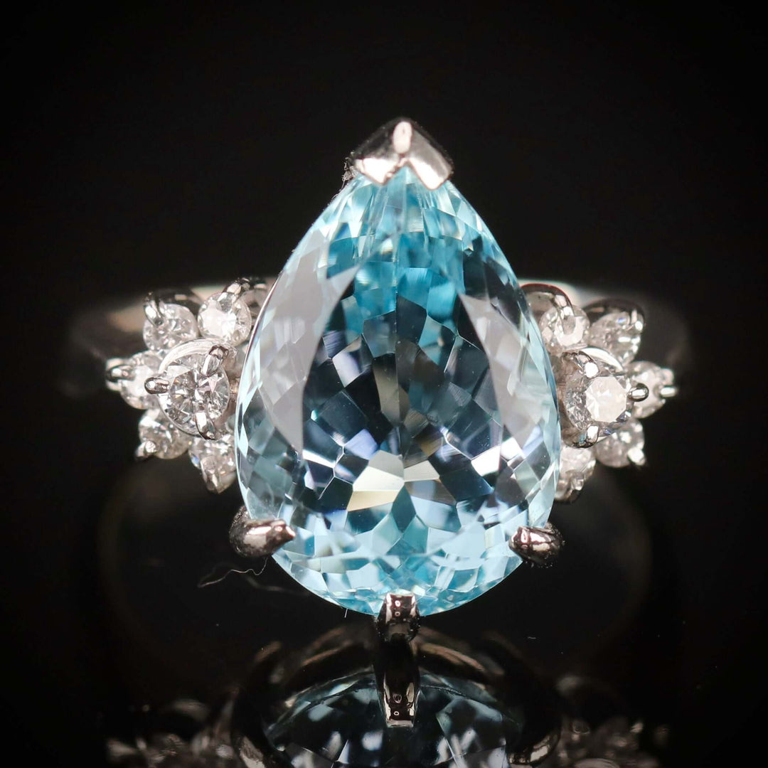 Estate heirloom quality Aquamarine and diamond ring in platinum