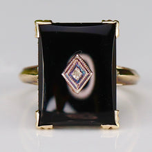 Load image into Gallery viewer, Large onyx and diamond vintage ring in yellow gold from Manor Jewels