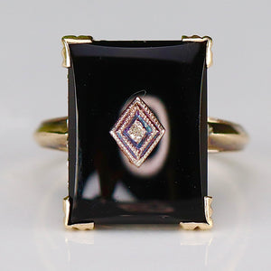 Large onyx and diamond vintage ring in yellow gold from Manor Jewels