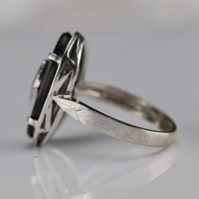 Load image into Gallery viewer, Oval onyx and diamond vintage ring in white gold from Manor Jewels