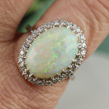 Load image into Gallery viewer, Magnificent vintage Opal and diamond ring in 14k white gold