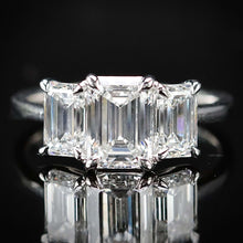 Load image into Gallery viewer, MANOR ROYAL:  The Charlotte - 3 stone 3.03ctw lab grown emerald cut diamond ring in platinum