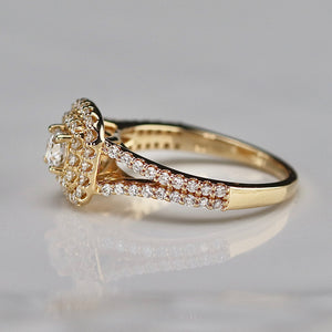 Double halo lab grown diamond ring in 14k yellow gold