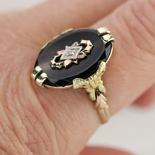 Load image into Gallery viewer, Oval vintage black onyx and diamond ring in yellow gold ring By Manor Jewels