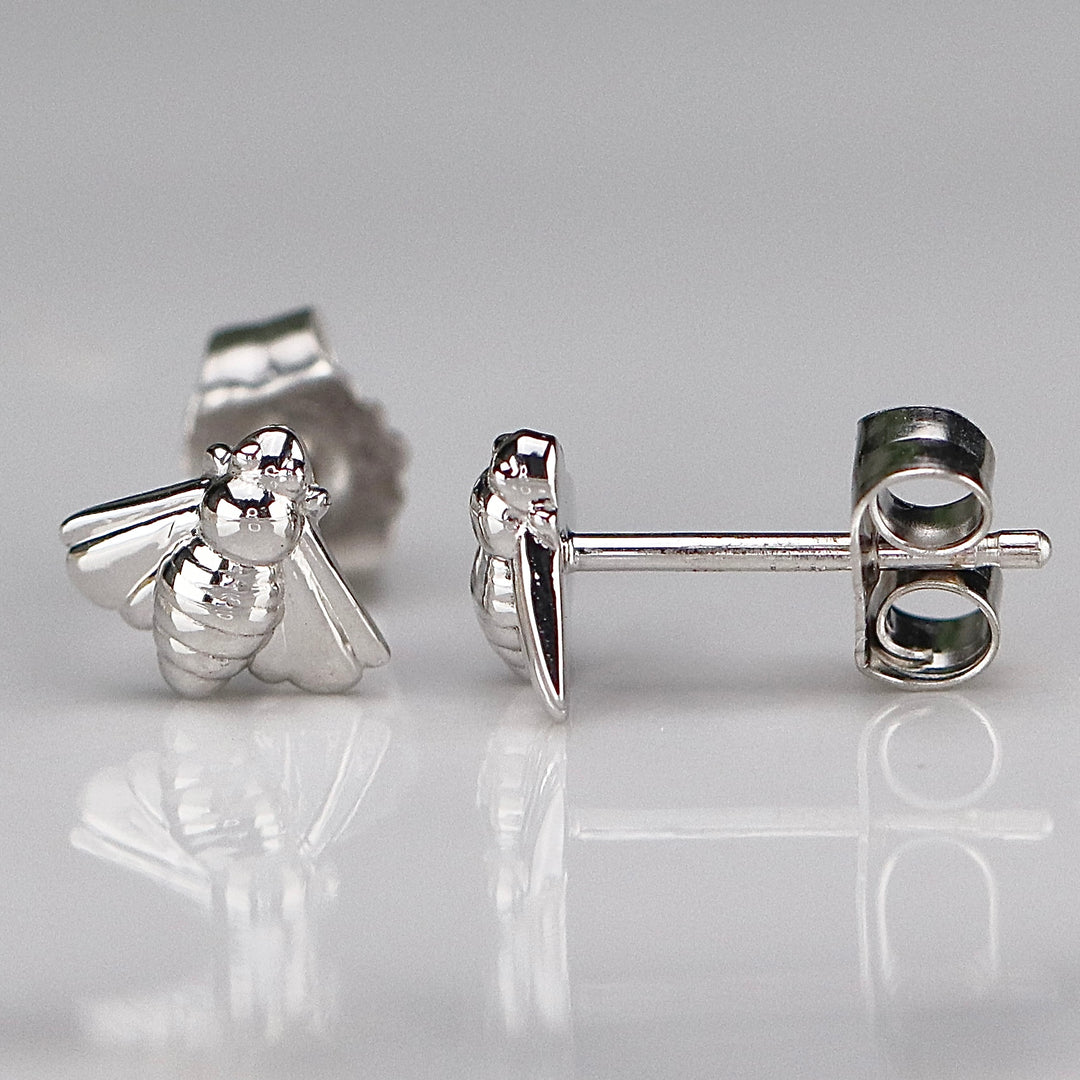 14k white gold bumble bee studs