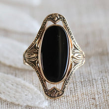 Load image into Gallery viewer, Classic onyx ring in a framed setting of yellow gold