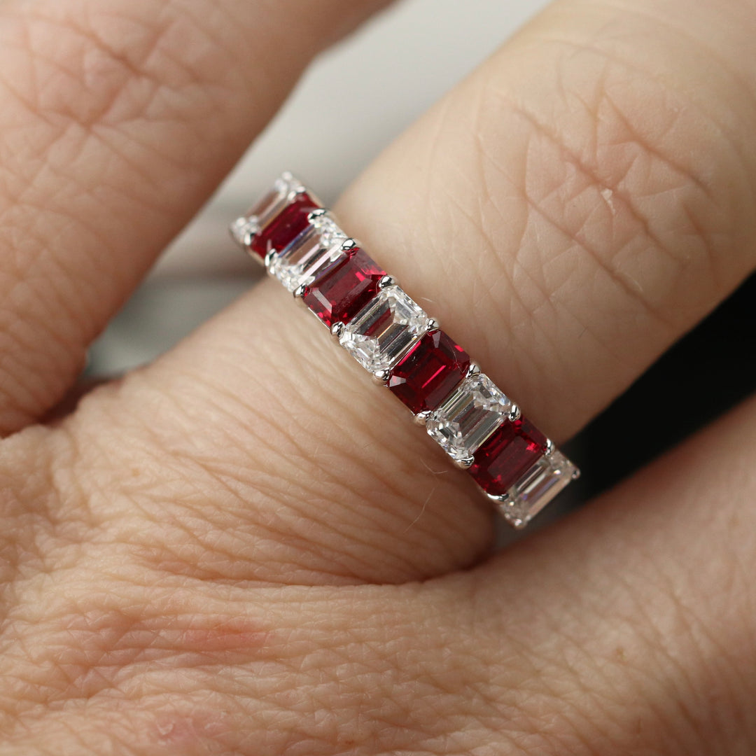 MANOR ROYAL: The Sarah - Lab grown ruby and diamond ring in 14k white gold