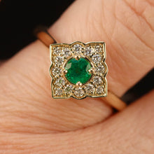 Load image into Gallery viewer, Emerald and diamond ring in 14k yellow gold