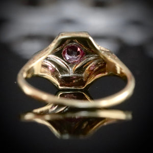 Vintage ring with pink sapphire in 14k yellow and white gold