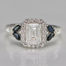 Load image into Gallery viewer, Vera Wang Designer Lab Grown emerald cut diamond ring in 14k white gold