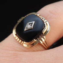 Load image into Gallery viewer, Vintage cushion cut onyx and diamond ring in yellow gold