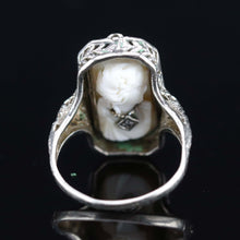 Load image into Gallery viewer, Vintage flip ring with onyx and cameo in 14k white gold