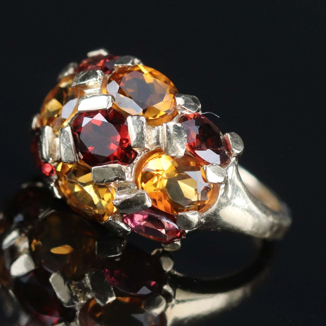 Vintage Citrine and garnet ring in yellow gold