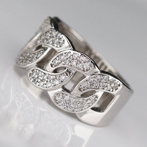 Sterling silver CZ studded chain style ring