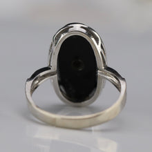 Load image into Gallery viewer, Oval onyx and diamond vintage ring in white gold from Manor Jewels