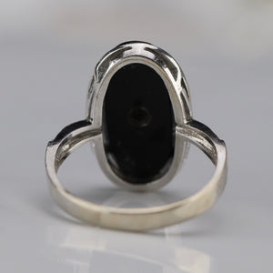 Oval onyx and diamond vintage ring in white gold from Manor Jewels