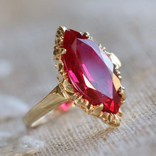 Load image into Gallery viewer, Lab grown Ruby navette ring in 10k yellow gold