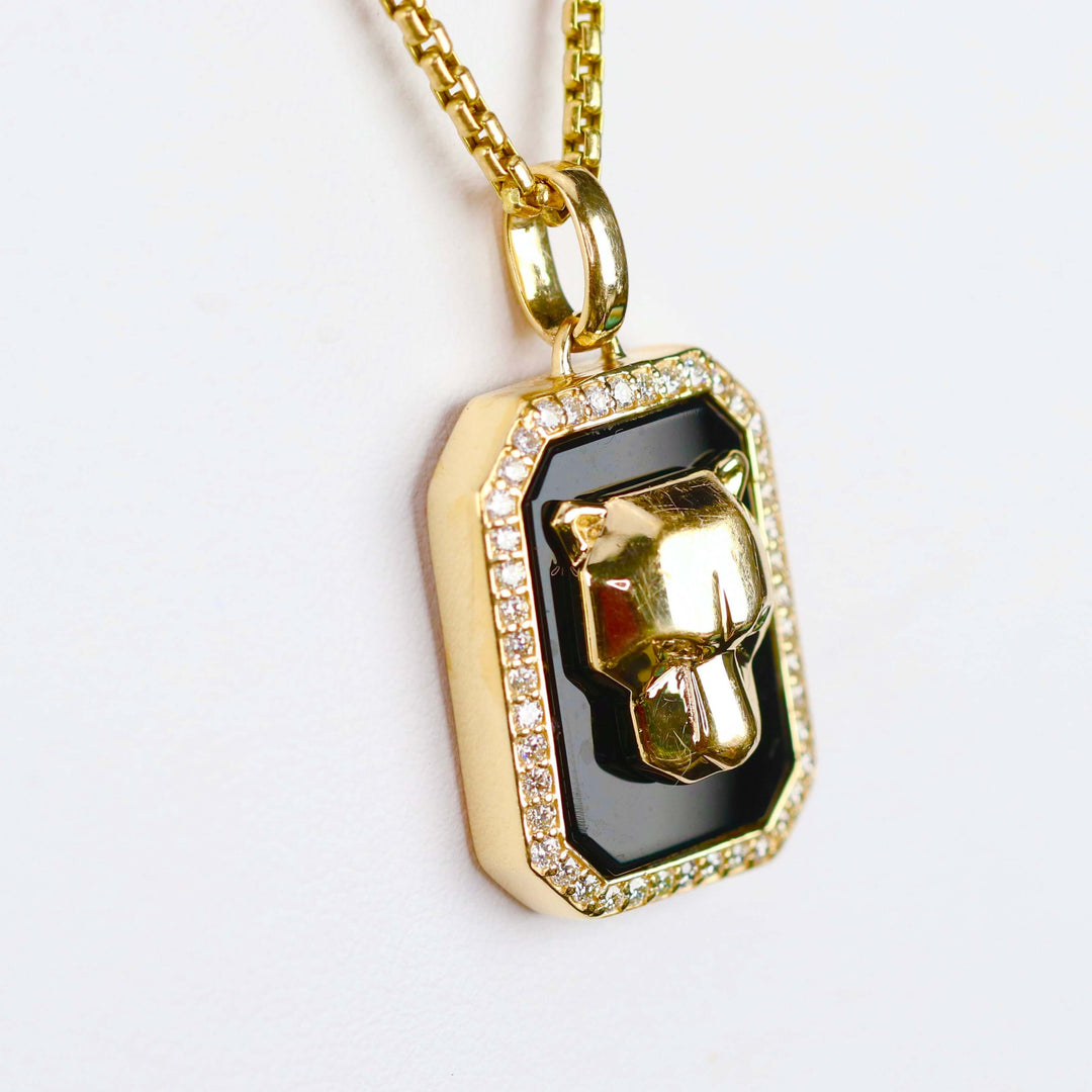 RESERVED: PAYMENT 1 OF 10: Onyx and diamond Panther necklace by Effy in 14k yellow gold