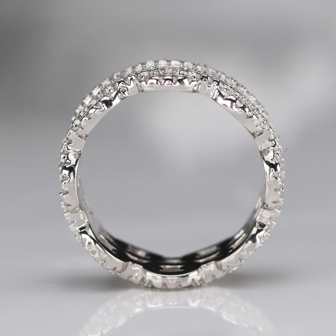 Sterling silver CZ studded double chain style band