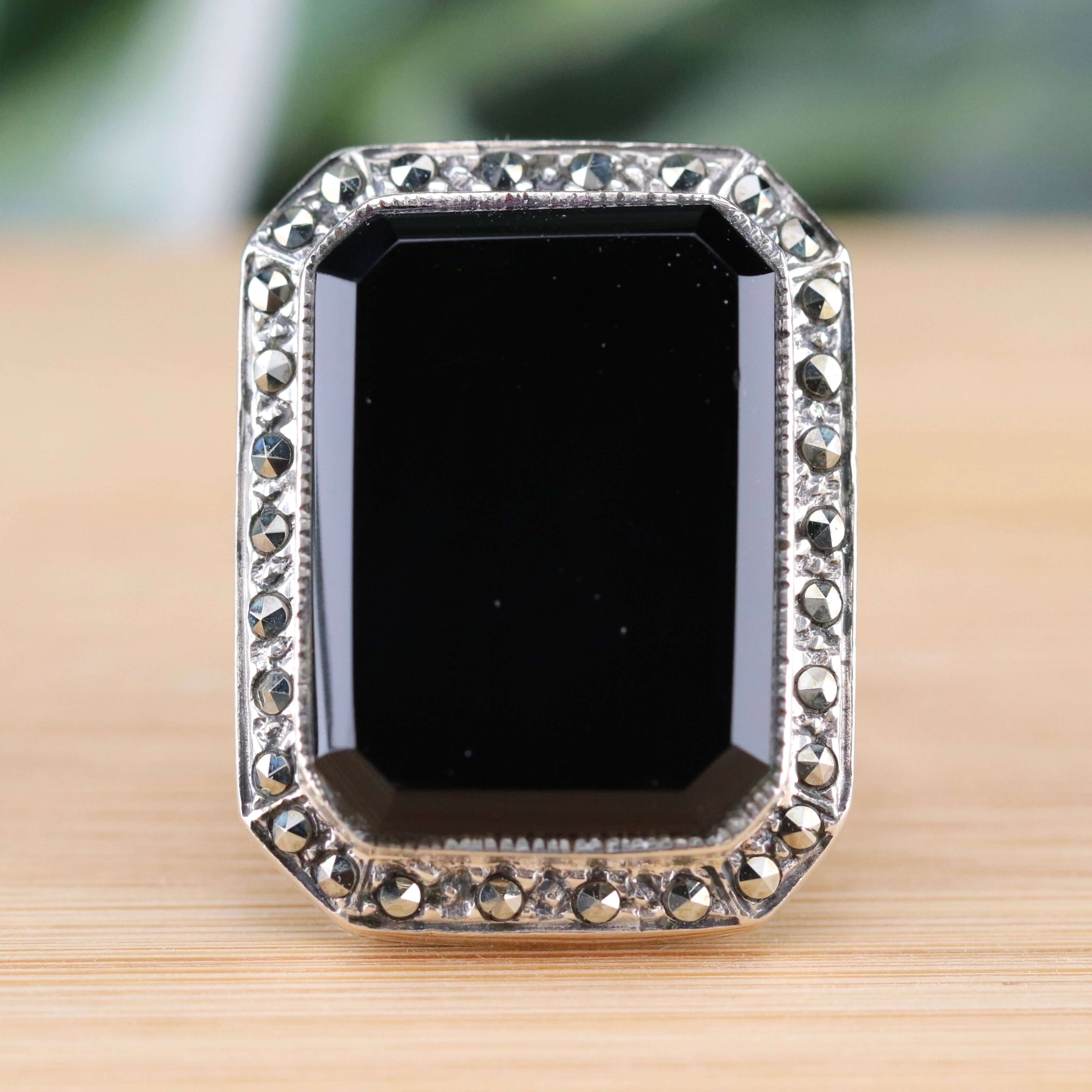 Marcasite & Onyx Sterling Silver outlets Vintage Ring