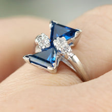 Load image into Gallery viewer, Vintage lab grown unusual blue and white spinel ring in white gold