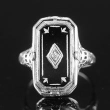 Load image into Gallery viewer, Vintage flip ring with onyx and cameo in 14k white gold