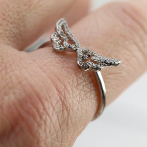 Sterling silver CZ double wings ring MISSING STONE