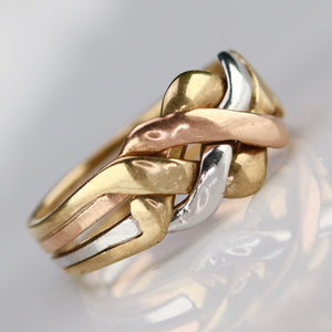 SALE! Vintage puzzle ring in tri-tone gold