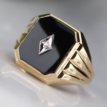 Load image into Gallery viewer, Vintage large onyx and diamond ring in yellow gold