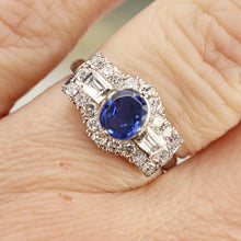 Load image into Gallery viewer, Estate sapphire and diamond ring in platinum