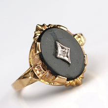 Load image into Gallery viewer, Oval vintage black onyx and diamond ring in yellow gold ring By Manor Jewels