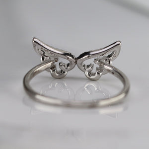 Sterling silver CZ double wings ring MISSING STONE