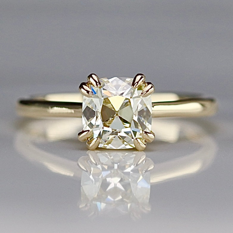 Triple Ideal AGS Antique Cushion cut 1.553ct P SI1 diamond ring in 14k