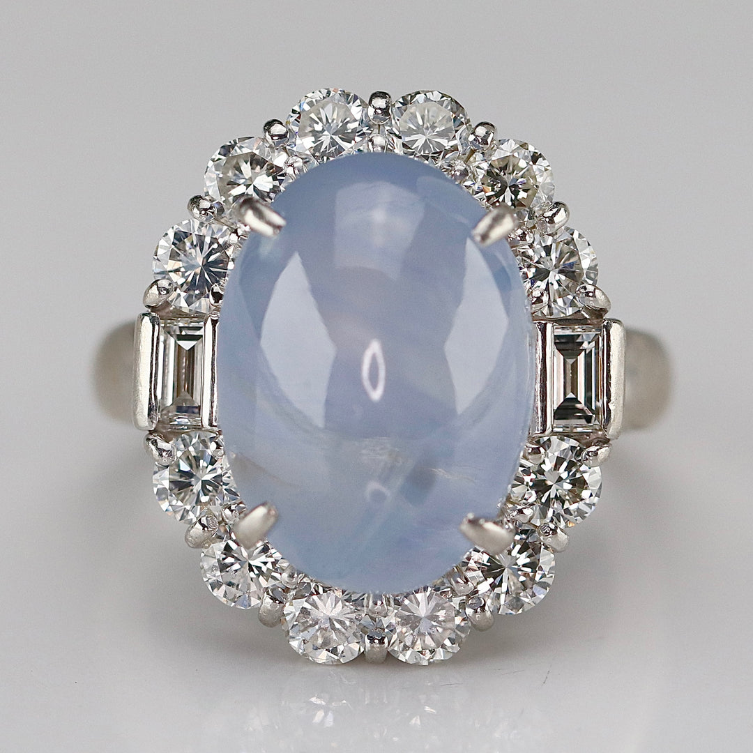 Estate Star sapphire and diamond ring in platinum