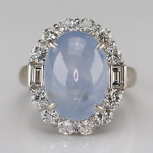 Load image into Gallery viewer, Estate Star sapphire and diamond ring in platinum