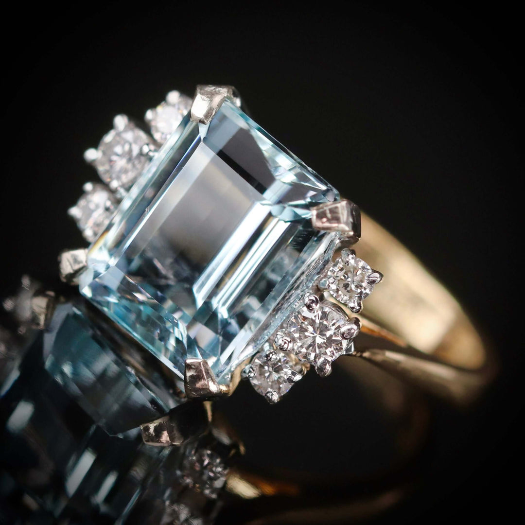 Vintage emerald cut Aquamarine ring in 14k yellow and white gold