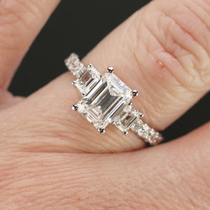 3ctw emerald cut lab grown diamond ring in 14k white gold