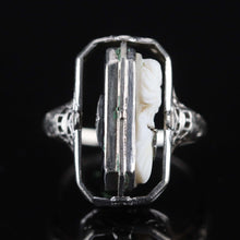 Load image into Gallery viewer, Vintage flip ring with onyx and cameo in 14k white gold