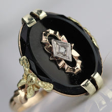 Load image into Gallery viewer, Oval vintage black onyx and diamond ring in yellow gold ring By Manor Jewels