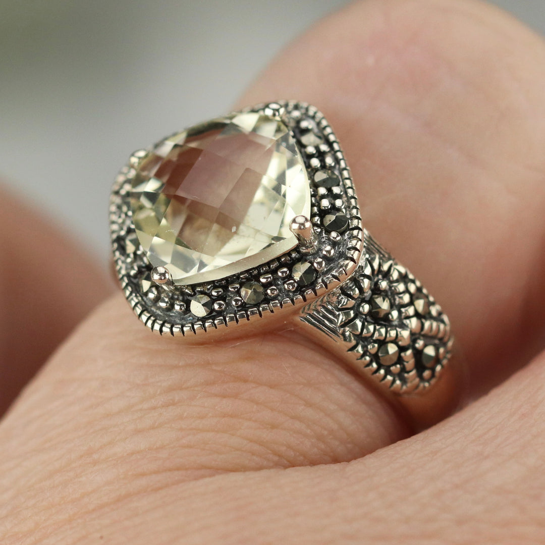 Sterling silver & marcasite lemon Quartz ring